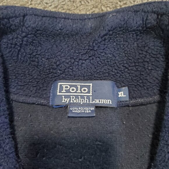 Vintage 90s Polo Ralph Lauren Navy Blue 1/4 Zip Fleece Winter Sweater - XL - Picture 4 of 8
